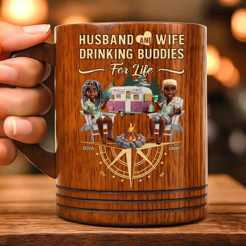 Camping,Campsite,Gift For Couples,Happy - Camping Partners For Life - Personalized Wooden Mug