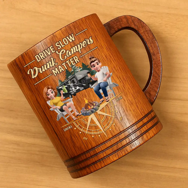 Camping,Campsite,Gift For Couples,Happy - Camping Partners For Life - Personalized Wooden Mug