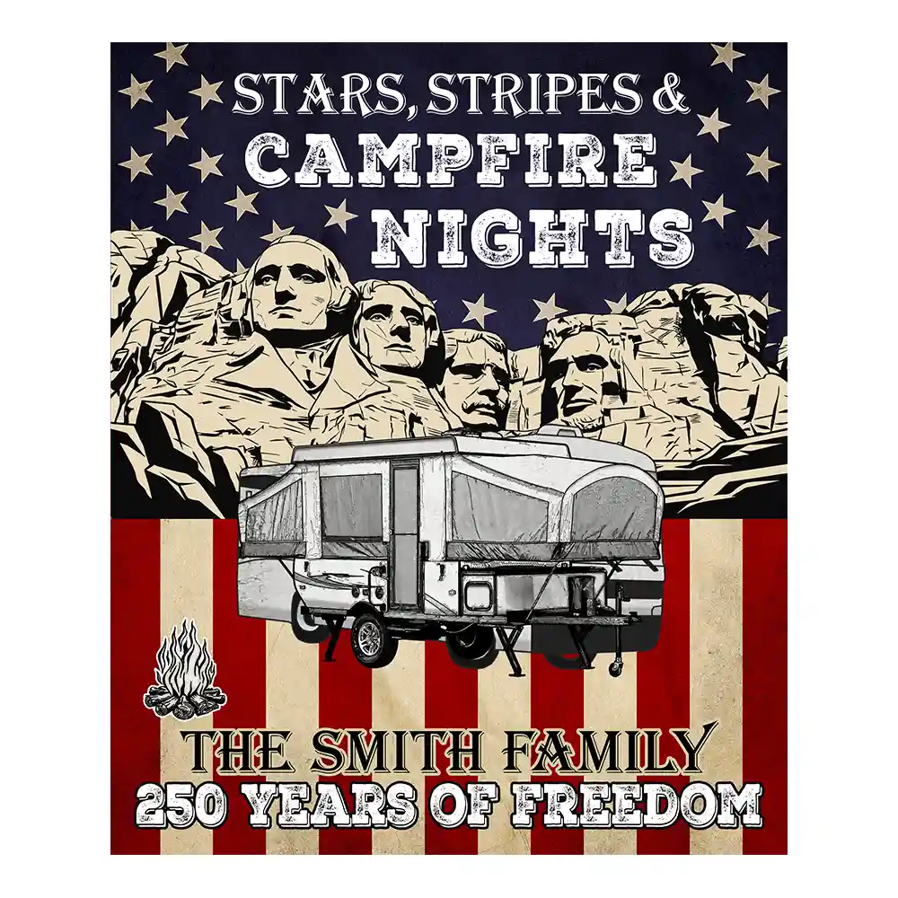 America 250th, Independence Day - Camping Stars Stripes And Campfire Nights - Personalized Decor Decal