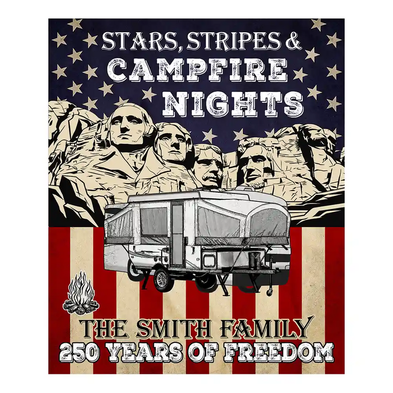 America 250th, Independence Day - Camping Stars Stripes And Campfire Nights - Personalized Decor Decal