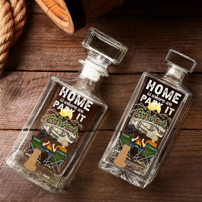 Pet Couple, Camping, Campsite, Happy - Camping You And Me And The Dogs - Personalized Square Whiskey Bottle