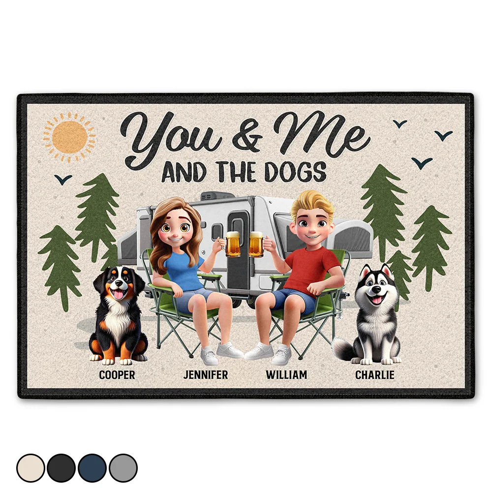 Gift For Couples,Gift For Husband,Gift For Wife,Gift For Boyfriend,Gift For Girlfriend,Camping,Campsite,Happy - Camping You & Me And The Dogs 3D Effect - Personalized Doormat