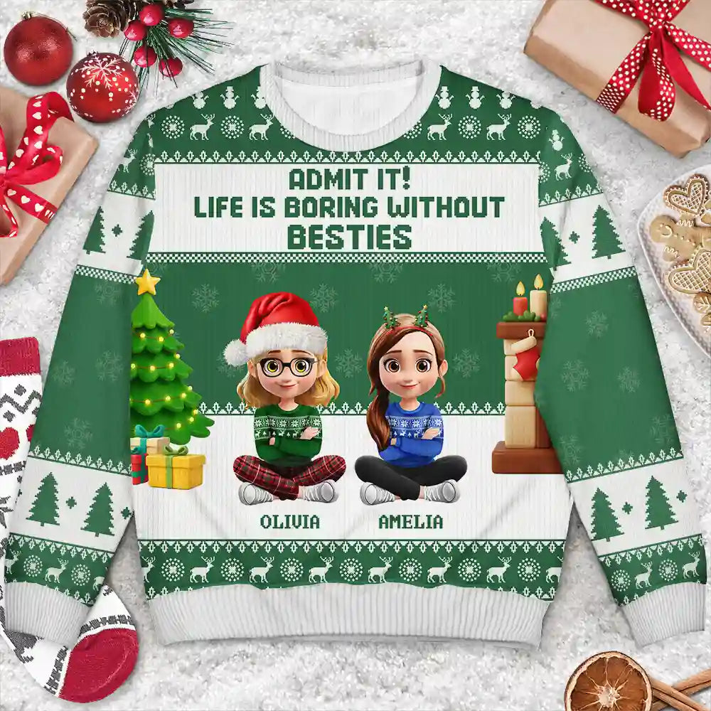Christmas,Gift For Bestie,Gift For Sisters - Can't Imagine Life Without Besties Sisters - Personalized Unisex Ugly Sweater