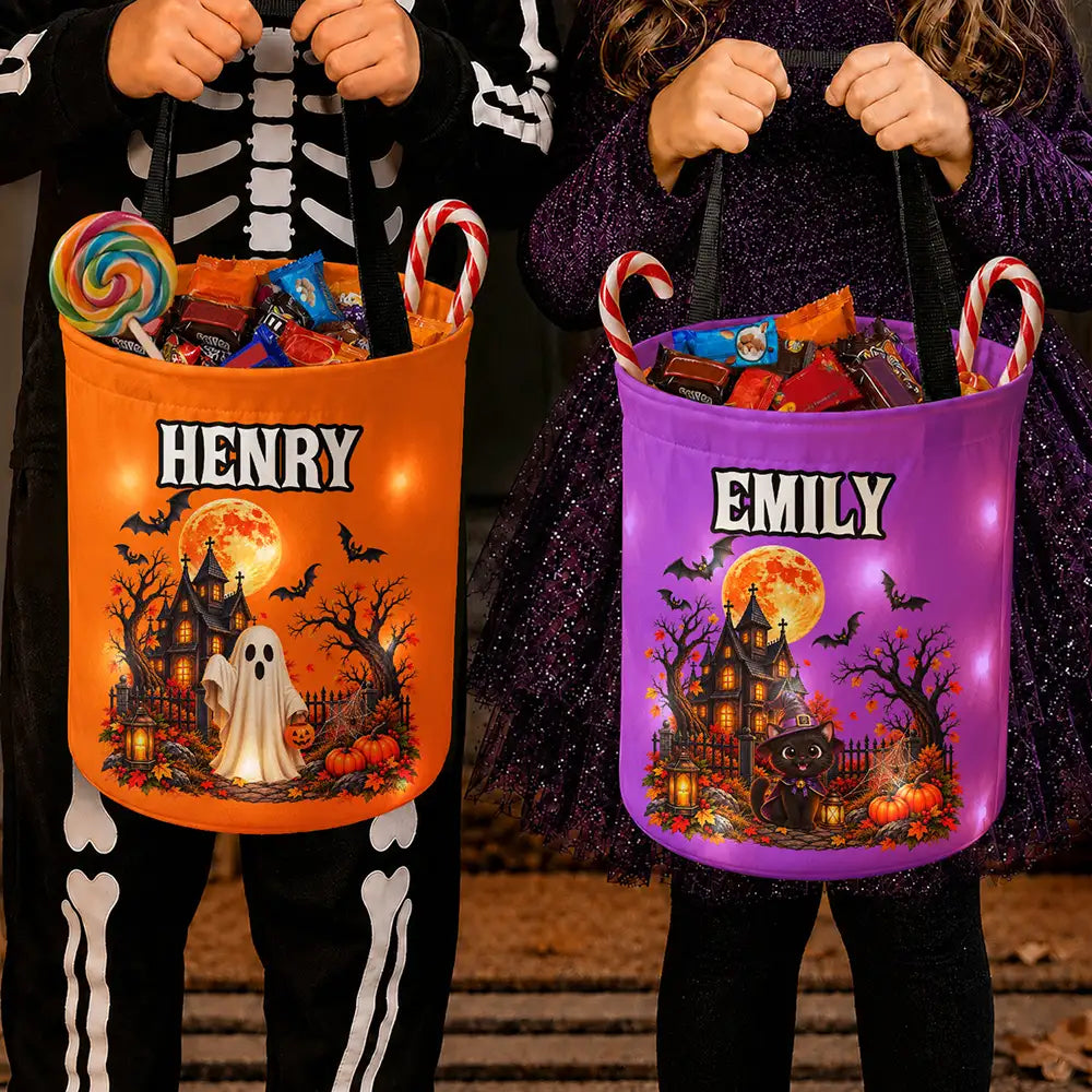 Top Market,Adorable,Halloween,Gift For Kids,Icon - Candy Bag For Kids Halloween Character Custom Name - Personalized Glowing Halloween Basket