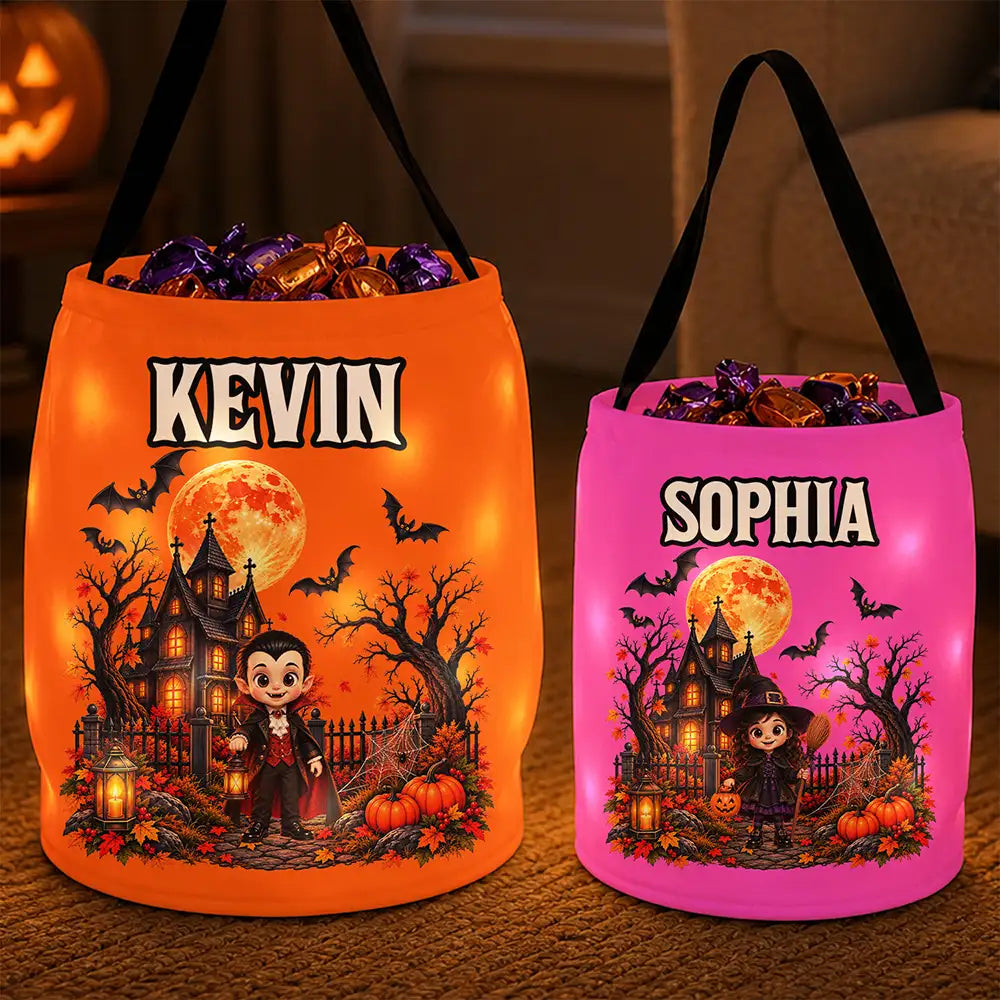 Top Market,Adorable,Halloween,Gift For Kids,Icon - Candy Bag For Kids Halloween Character Custom Name - Personalized Glowing Halloween Basket