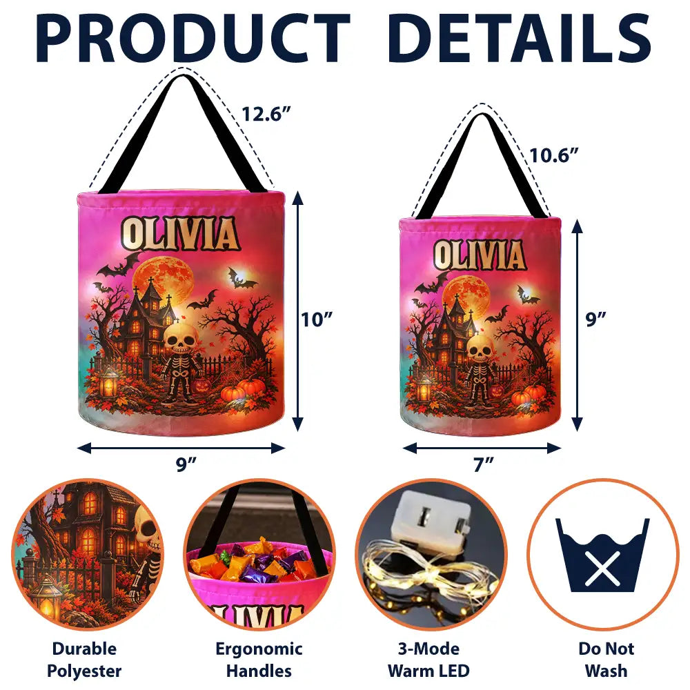Top Market,Adorable,Halloween,Gift For Kids,Icon - Candy Bag For Kids Halloween Character Custom Name - Personalized Glowing Halloween Basket