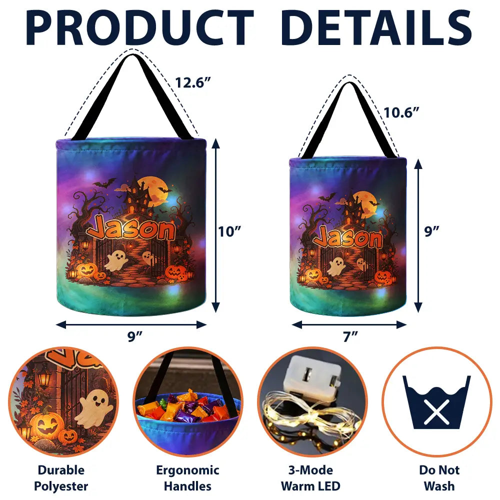 Top Market,Adorable,Halloween,Gift For Kids,Icon - Candy Bag For Kids Haunted Places Ghost Custom Name - Personalized Glowing Halloween Basket