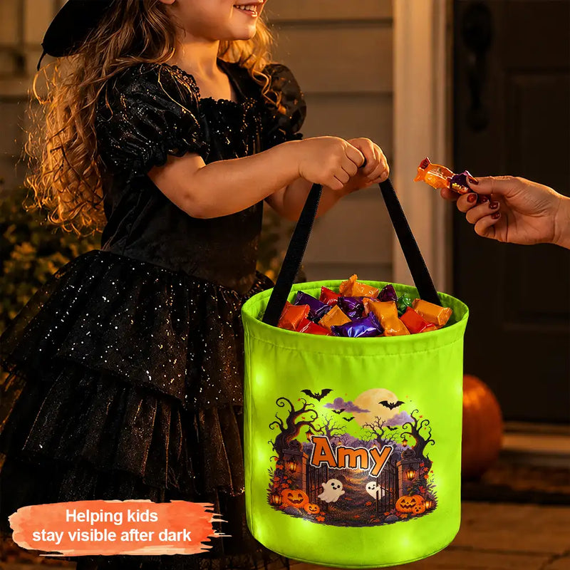 Top Market,Adorable,Halloween,Gift For Kids,Icon - Candy Bag For Kids Haunted Places Ghost Custom Name - Personalized Glowing Halloween Basket