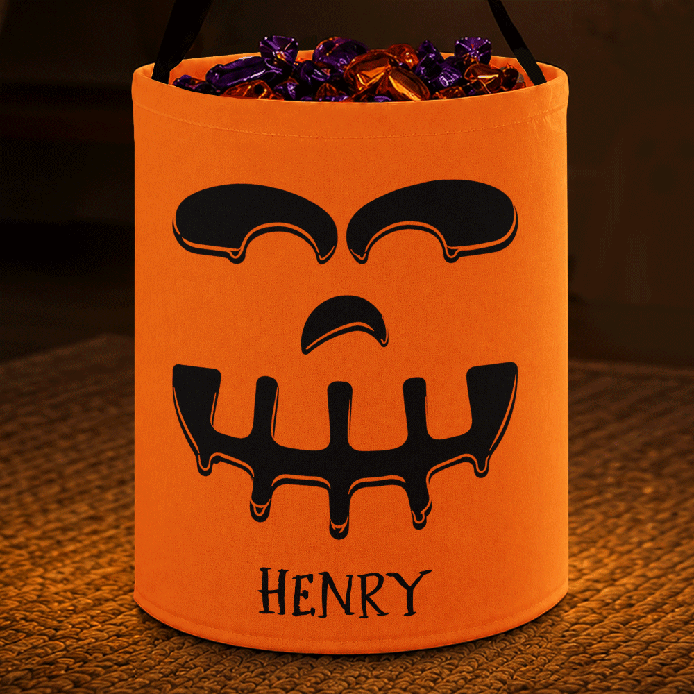 Top Market,Playful,Halloween,Gift For Kids,Icon - Candy Bag For Kids Scary Pumpkin Face Custom Name - Personalized Glowing Halloween Basket