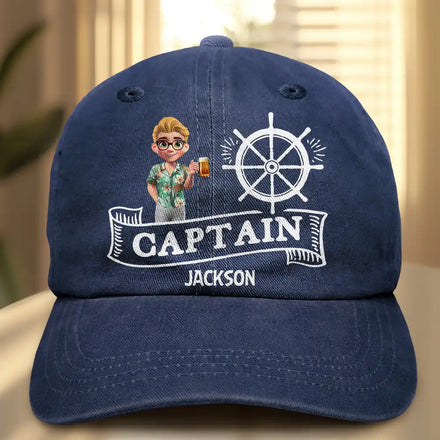 Captain Boating - Personalized Vintage Washed Denim Cap