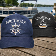 Pontoon, Confident, Gift For Men, Gift For Yourself, Outdoor Decor, Icon - Captain First Mate Sailing Boat - Personalized Vintage Washed Denim Cap