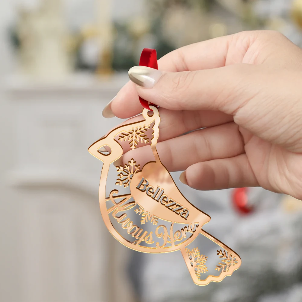 Gift For Yourself,Gift For Women,Gift For Men,Family,Memorial - Cardinal Bird Always Here - Personalized DIY Mirror Acrylic Ornament