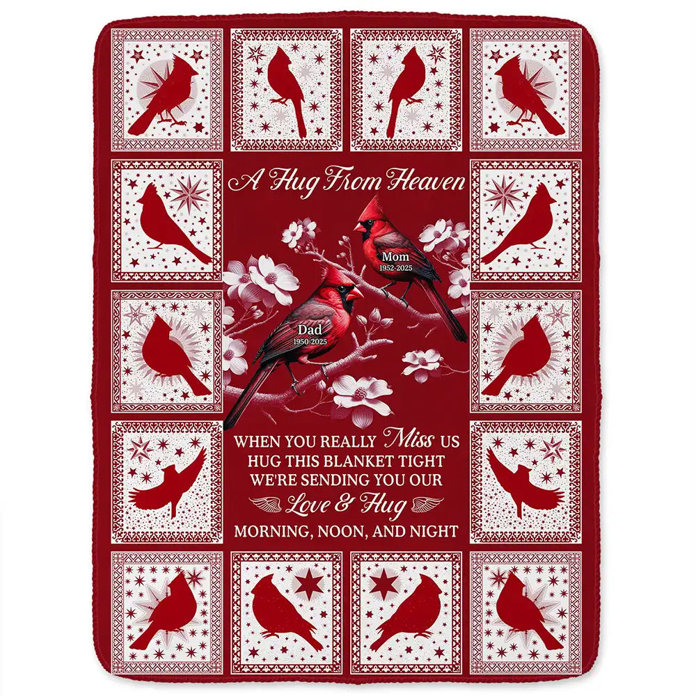 Gift For Yourself,Gift For Women,Gift For Men,Memorial,Sad - Cardinal Bird A Hug From Heaven - Personalized Fleece Blanket, Sherpa Blanket