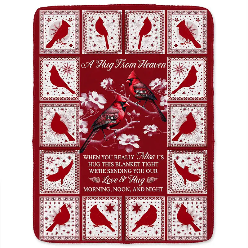 Gift For Yourself,Gift For Women,Gift For Men,Memorial,Sad - Cardinal Bird A Hug From Heaven - Personalized Fleece Blanket, Sherpa Blanket