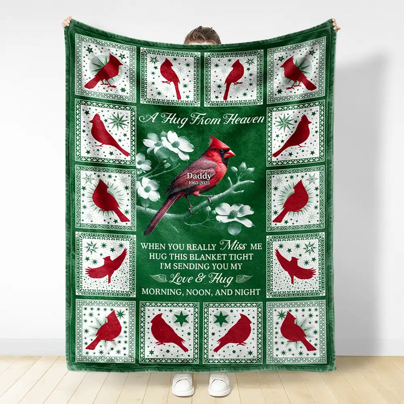 Gift For Yourself,Gift For Women,Gift For Men,Memorial,Sad - Cardinal Bird A Hug From Heaven - Personalized Fleece Blanket, Sherpa Blanket
