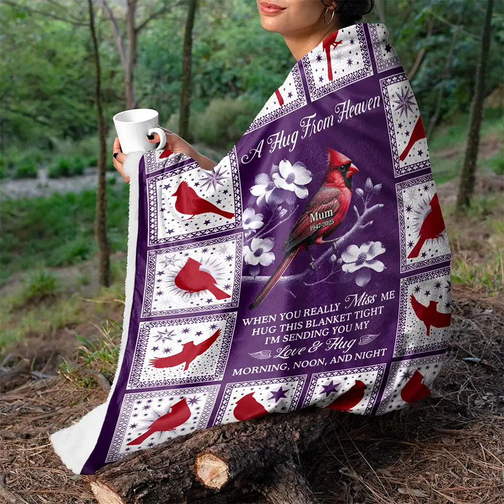 Gift For Yourself,Gift For Women,Gift For Men,Memorial,Sad - Cardinal Bird A Hug From Heaven - Personalized Fleece Blanket, Sherpa Blanket