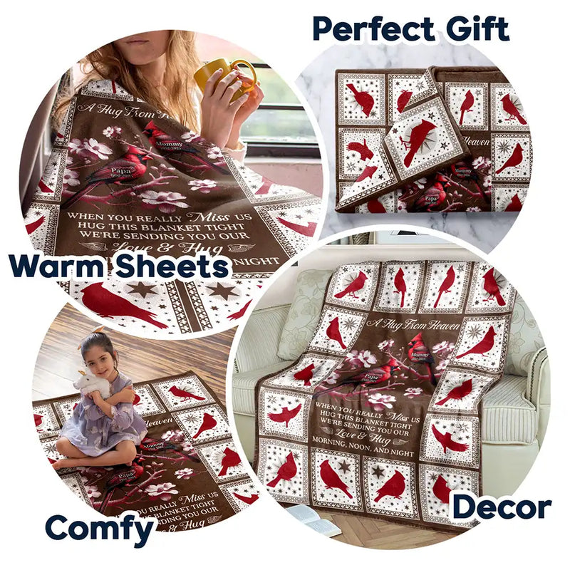 Gift For Yourself,Gift For Women,Gift For Men,Memorial,Sad - Cardinal Bird A Hug From Heaven - Personalized Fleece Blanket, Sherpa Blanket
