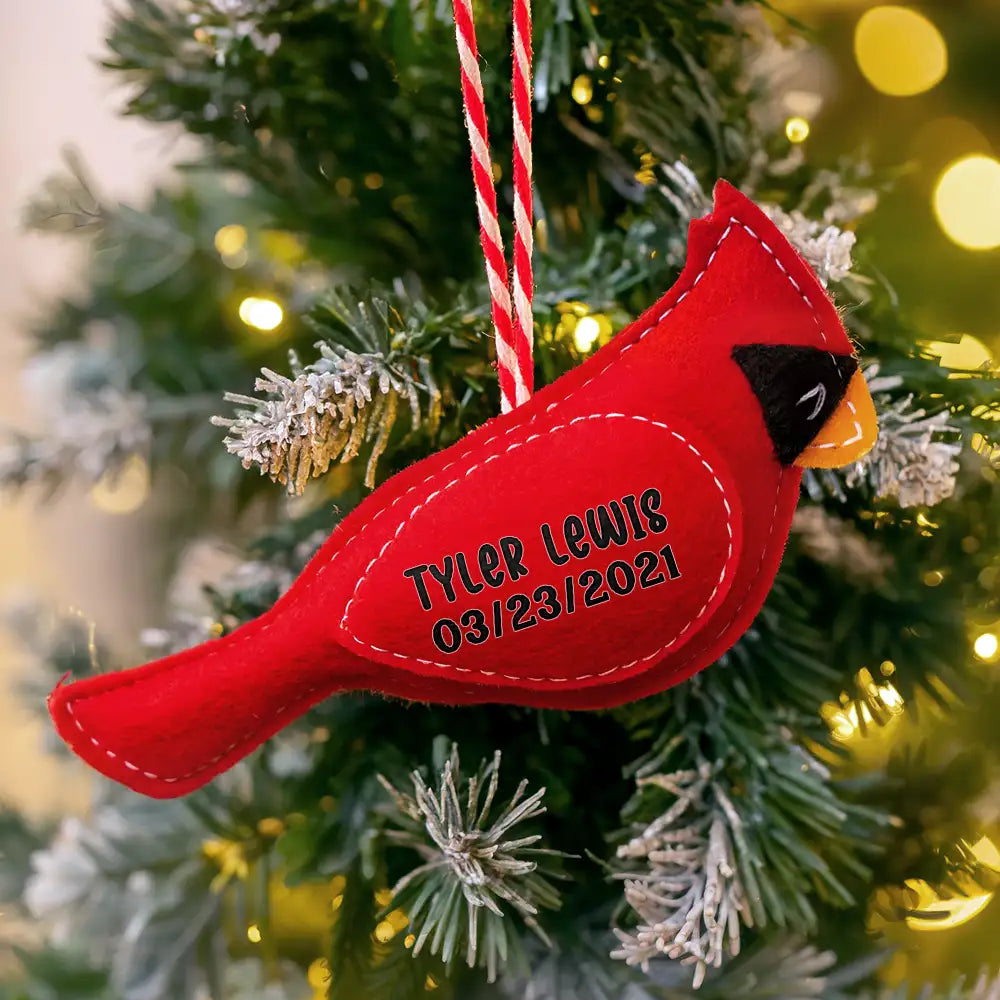 Family, Memorial, Christmas, Sad - Cardinal Bird Memorial Family Mom Dad - Personalized Wool Felt Ornament