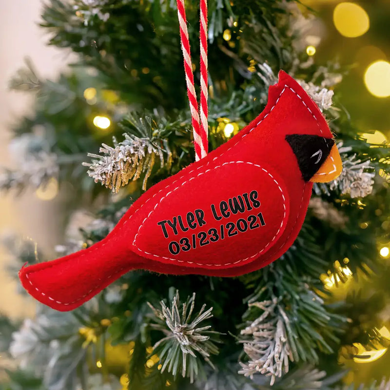 Family, Memorial, Christmas, Sad - Cardinal Bird Memorial Family Mom Dad - Personalized Wool Felt Ornament