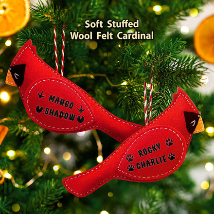 Cardinal Bird Memorial Pet Loss Dog Cat - Personalized Wool Felt Ornament