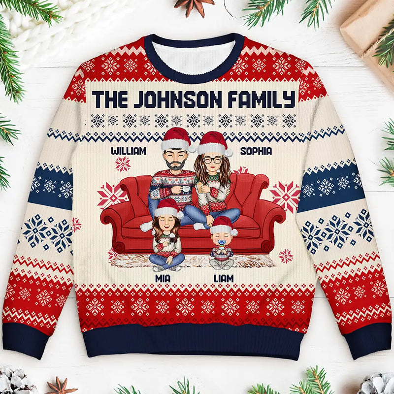 Gift For Couples, Pet Couple - Cartoon Couple With Kids And Pets - Personalized Unisex Ugly Sweater