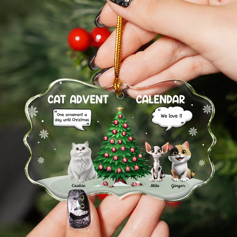 Christmas,Cat Lovers,Cat Mom,Cat Dad,Funny - Cat Advent Calendar - Personalized Medallion Glass Ornament
