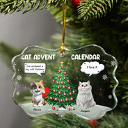 Christmas,Cat Lovers,Cat Mom,Cat Dad,Funny - Cat Advent Calendar - Personalized Medallion Glass Ornament