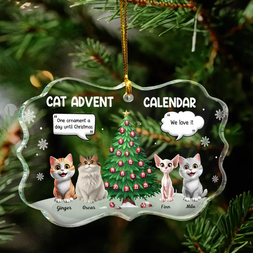 Christmas,Cat Lovers,Cat Mom,Cat Dad,Funny - Cat Advent Calendar - Personalized Medallion Glass Ornament