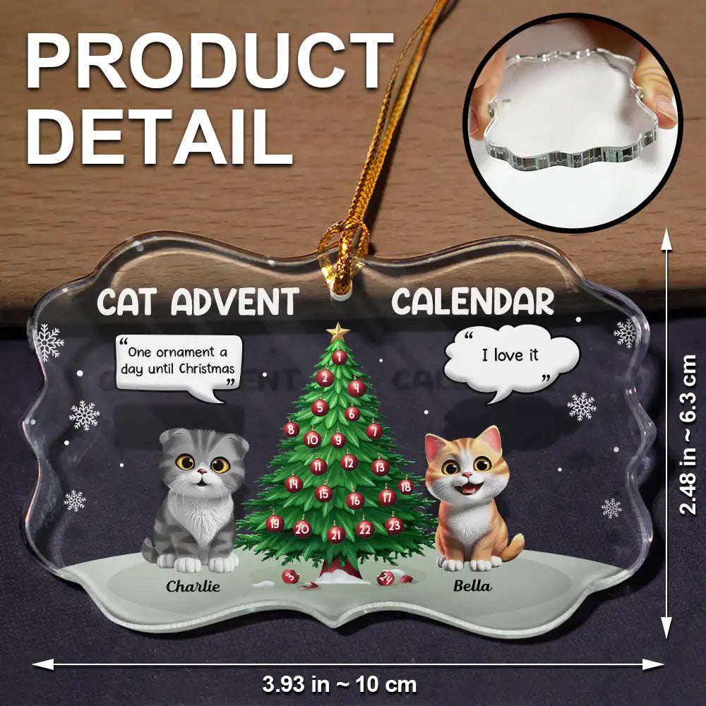 Christmas,Cat Lovers,Cat Mom,Cat Dad,Funny - Cat Advent Calendar - Personalized Medallion Glass Ornament