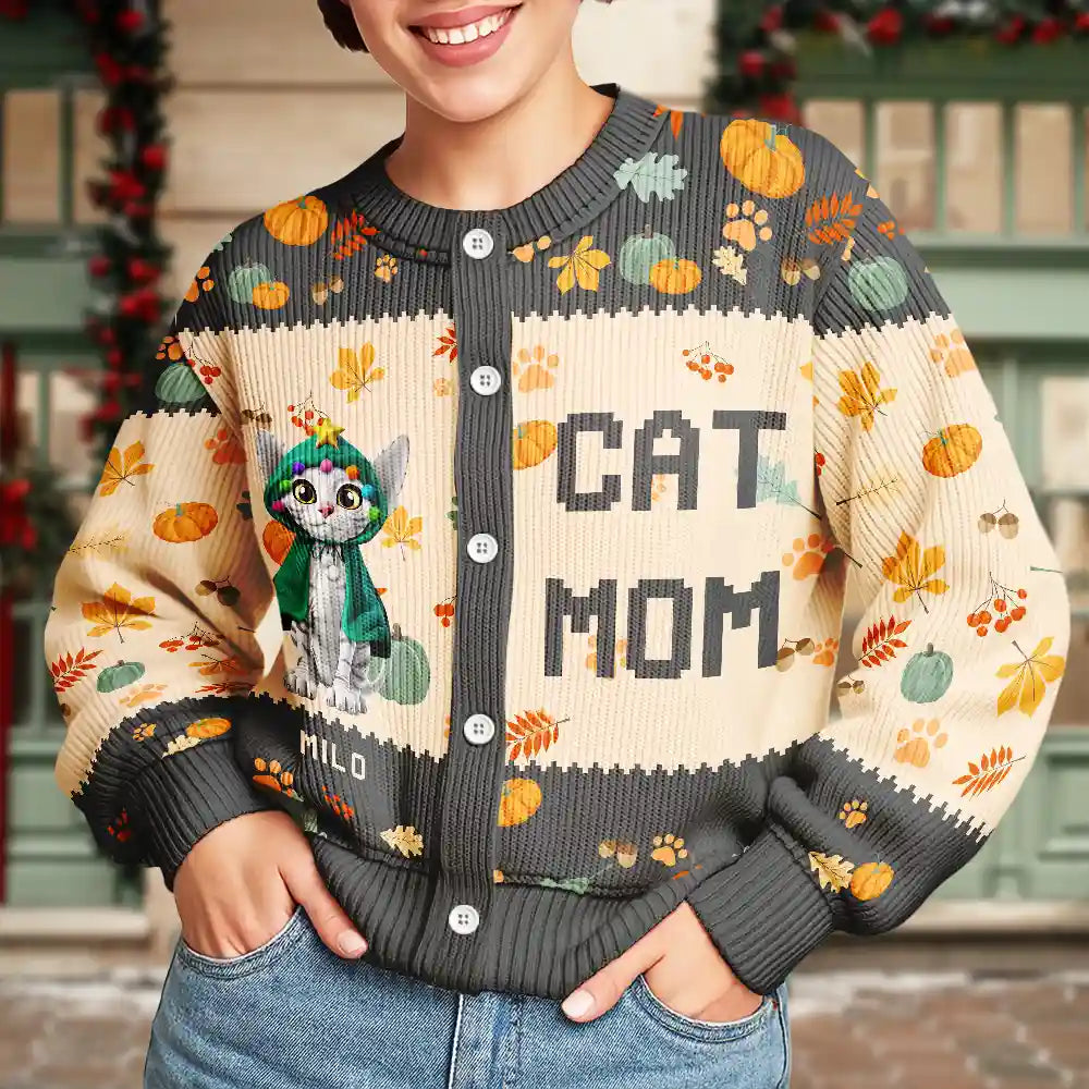 Cat Mom,Funny - Cat Mom Funny 3D Effect Pet - Personalized Cardigan