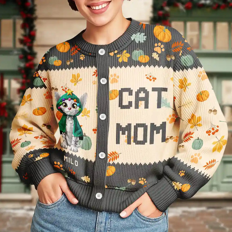 Cat Mom,Funny - Cat Mom Funny 3D Effect Pet - Personalized Cardigan