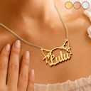 Cat Lovers,Cat Mom,Pet Lovers,Pet Mom,Love - Cat Ears Line Art With Custom Name - Personalized Letter Necklace
