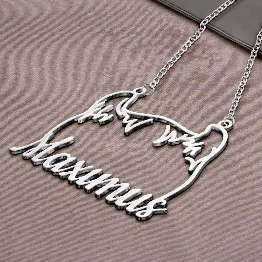 Cat Lovers,Cat Mom,Pet Lovers,Pet Mom,Love - Cat Ears Line Art With Custom Name - Personalized Letter Necklace