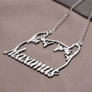 Cat Lovers,Cat Mom,Pet Lovers,Pet Mom,Love - Cat Ears Line Art With Custom Name - Personalized Letter Necklace