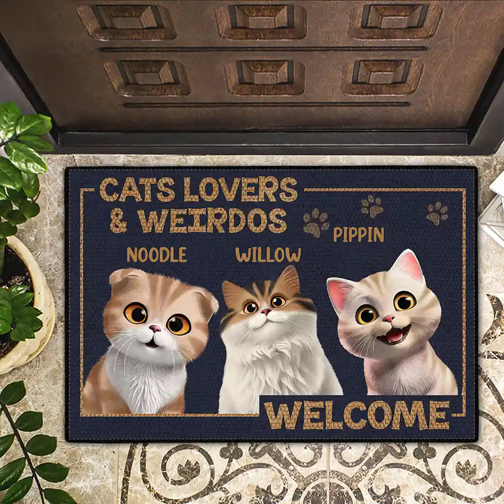 Cat Lovers,Pet Lovers,Funny,Cat Mom,Cat Dad - Cat Lovers And Weirdos Welcome - Personalized Doormat