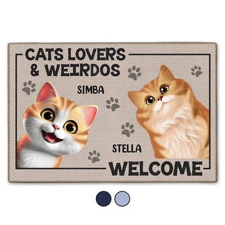 Amoureux des chats et curieux bienvenus - Paillasson personnalisé 