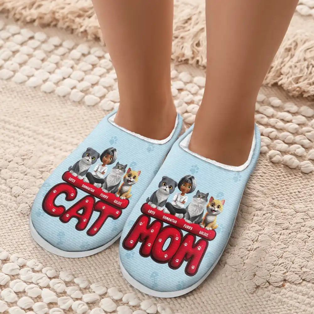 Christmas, Cat Lovers, Cat Mom - Cat Mom 3D Effect - Personalized Fluffy Slippers