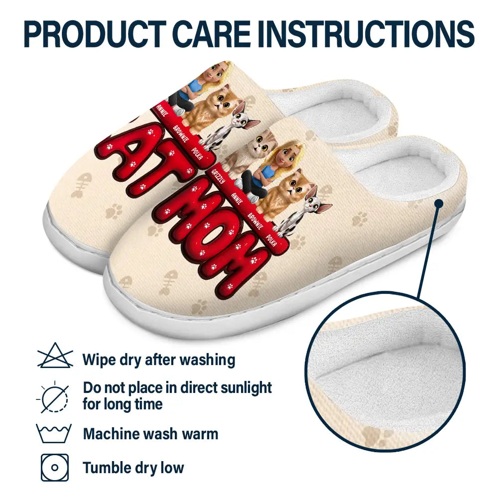 Christmas, Cat Lovers, Cat Mom - Cat Mom 3D Effect - Personalized Fluffy Slippers