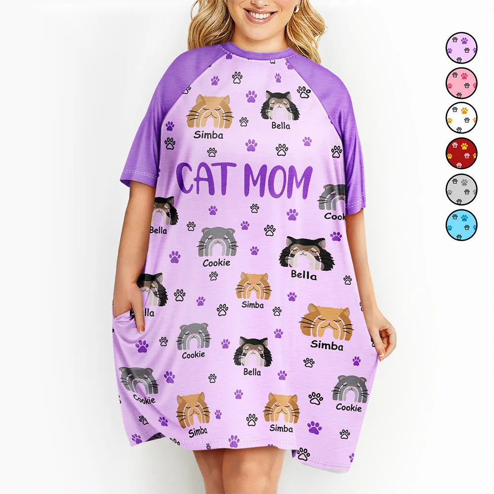 Cat Mom Boho Rainbow Style Cat Face - Personalized Women's Sleep Tee