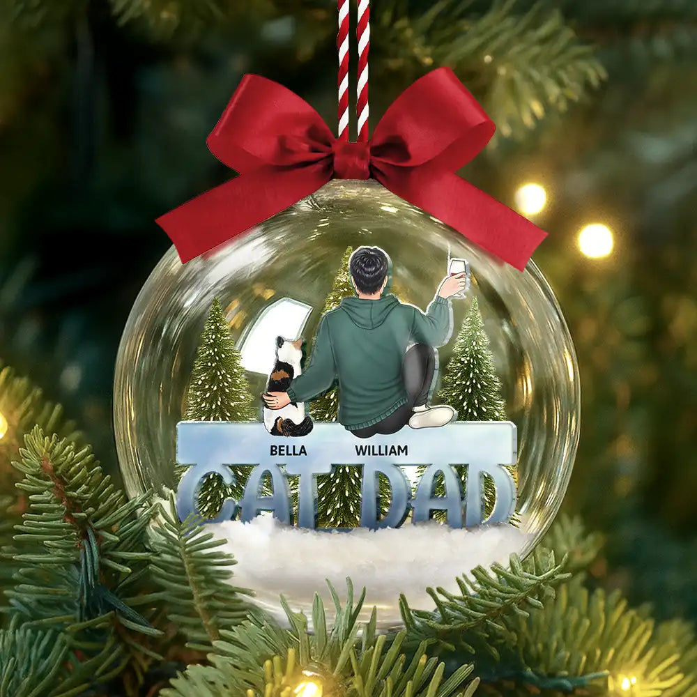 Christmas,Pet Lovers,Cat Lovers,Cat Mom,Cat Dad - Cat Mom Cat Dad - Personalized 3D Acrylic Ball Ornament