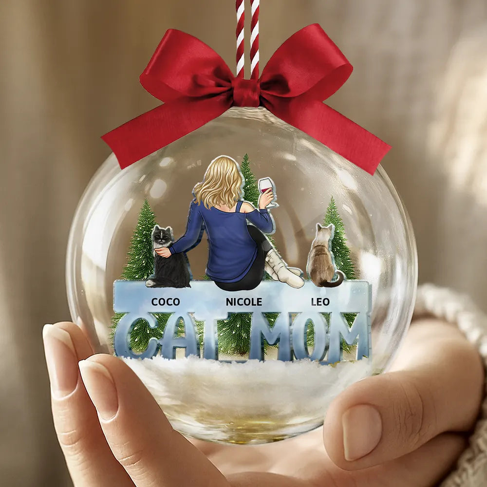 Christmas,Pet Lovers,Cat Lovers,Cat Mom,Cat Dad - Cat Mom Cat Dad - Personalized 3D Acrylic Ball Ornament