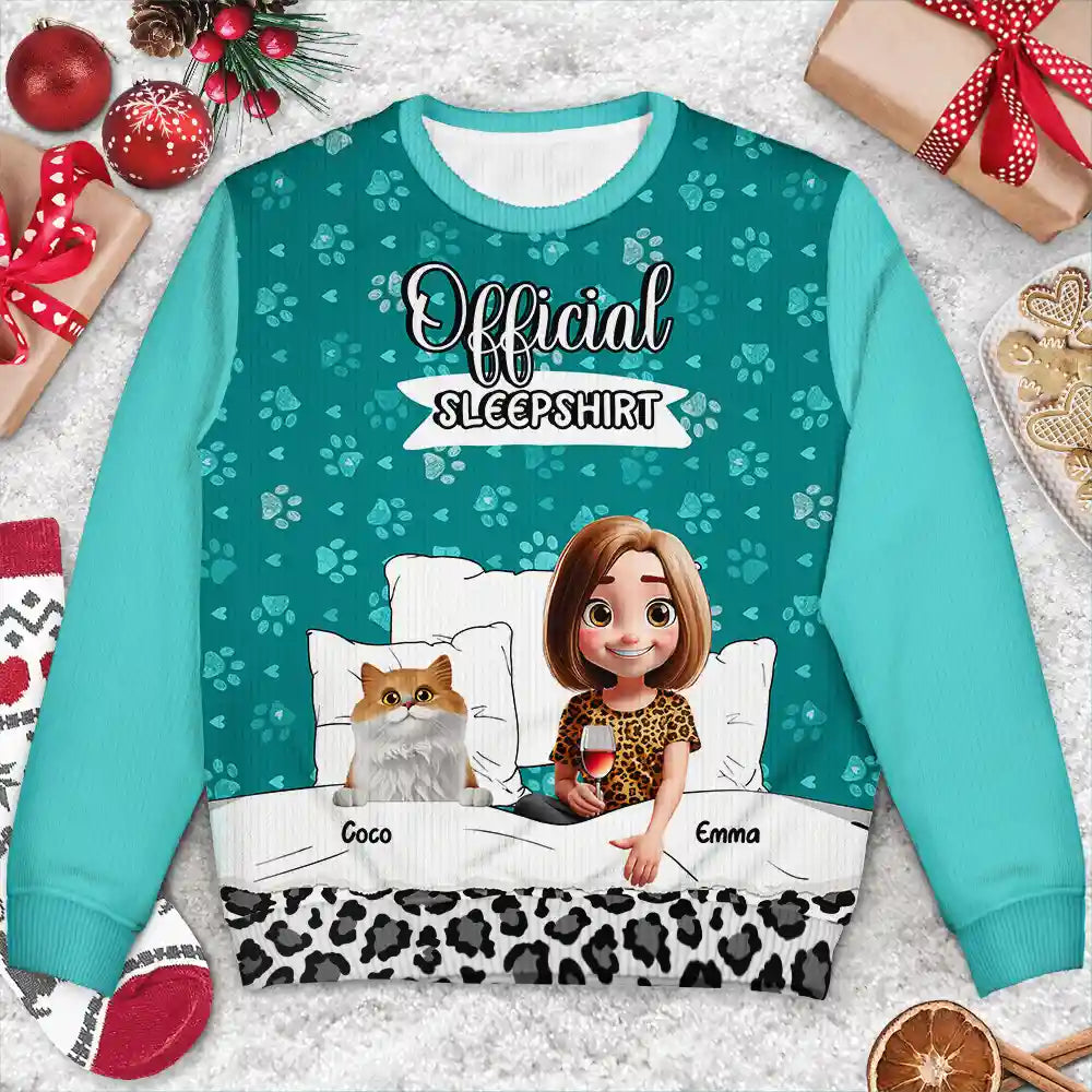 Pet Lovers,Pet Mom,Pet Dad,Cat Lovers,Cat Mom,Cat Dad,Happy,Christmas - Cat Mom Cat Dad Official Sleep Shirt - Personalized Unisex Ugly Sweater