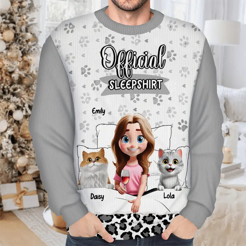 Pet Lovers,Pet Mom,Pet Dad,Cat Lovers,Cat Mom,Cat Dad,Happy,Christmas - Cat Mom Cat Dad Official Sleep Shirt - Personalized Unisex Ugly Sweater