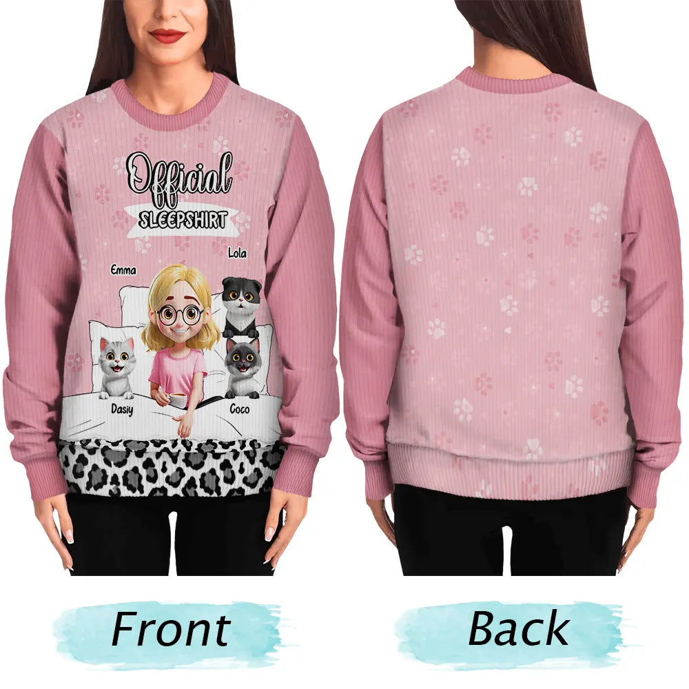 Pet Lovers,Pet Mom,Pet Dad,Cat Lovers,Cat Mom,Cat Dad,Happy,Christmas - Cat Mom Cat Dad Official Sleep Shirt - Personalized Unisex Ugly Sweater