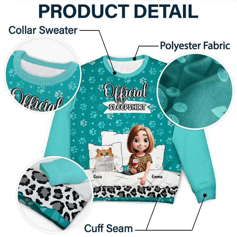 Pet Lovers,Pet Mom,Pet Dad,Cat Lovers,Cat Mom,Cat Dad,Happy,Christmas - Cat Mom Cat Dad Official Sleep Shirt - Personalized Unisex Ugly Sweater