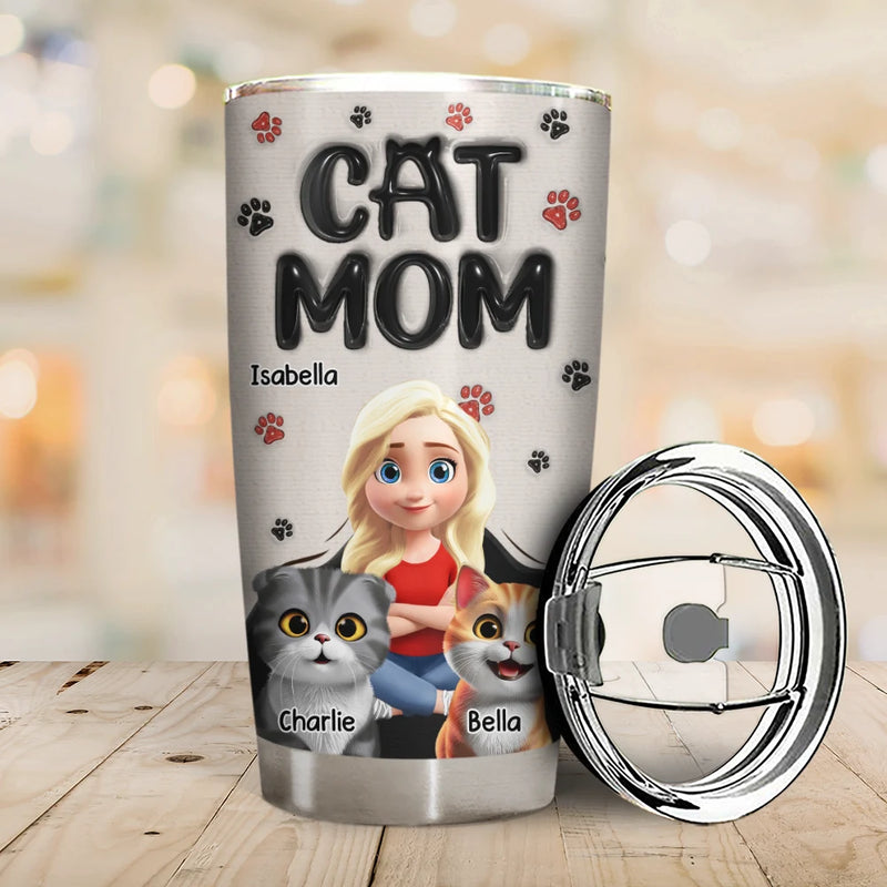 Pet Lovers, Pet Mom, Cat Lovers, Cat Mom, Happy - Cat Mom Cat Mum 3D Effect - Personalized Tumbler