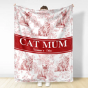 Cat Lovers,Cat Mom,Gift For Women,Gift For Yourself,Christmas,Happy - Cat Mom Chinoiserie Toile Cat - Personalized Fleece Blanket, Sherpa Blanket