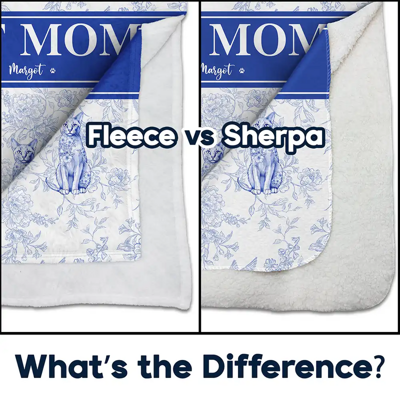Cat Lovers,Cat Mom,Gift For Women,Gift For Yourself,Christmas,Happy - Cat Mom Chinoiserie Toile Cat - Personalized Fleece Blanket, Sherpa Blanket