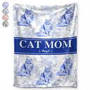 Cat Lovers,Cat Mom,Gift For Women,Gift For Yourself,Christmas,Happy - Cat Mom Chinoiserie Toile Cat - Personalized Fleece Blanket, Sherpa Blanket