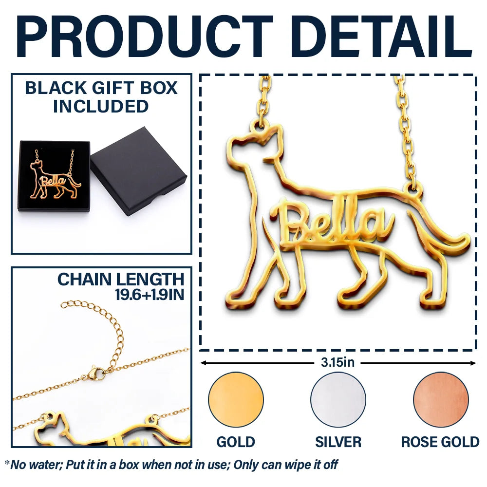 Cat Lovers,Cat Mom,Pet Lovers,Pet Mom,Love - Cat Shaped Line Art With Custom Name - Personalized Letter Necklace